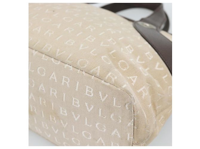 Bulgari Borsa BVLGARI Logo Mania in tela beige e argento Auth bs35496 - vista 10