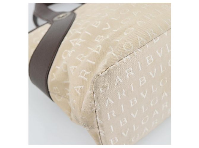 Bulgari Borsa BVLGARI Logo Mania in tela beige e argento Auth bs35496 - vista 11