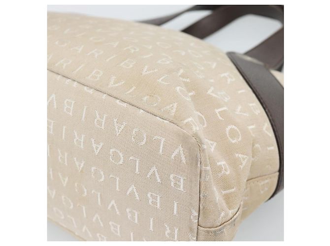Bulgari Borsa BVLGARI Logo Mania in tela beige e argento Auth bs35496 - vista 12