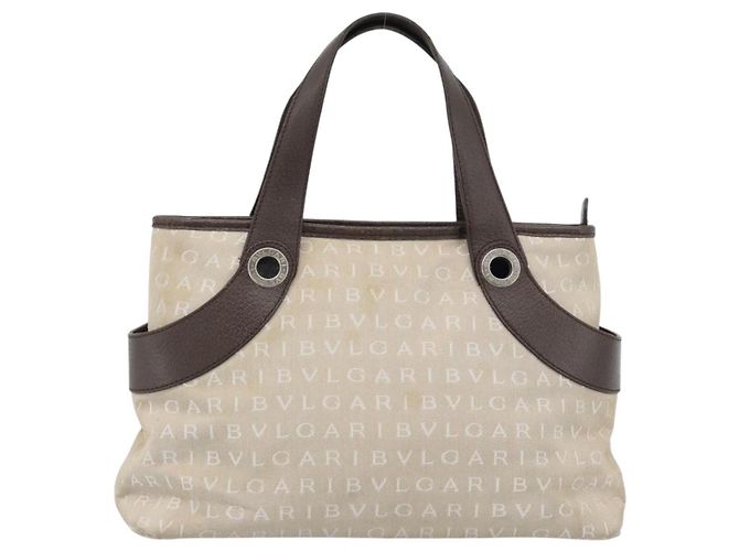 Bulgari Borsa BVLGARI Logo Mania in tela beige e argento Auth bs35496 - vista 2