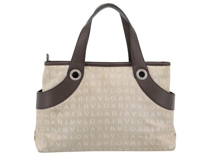 Bulgari Borsa BVLGARI Logo Mania in tela beige e argento Auth bs35496 - vista 3