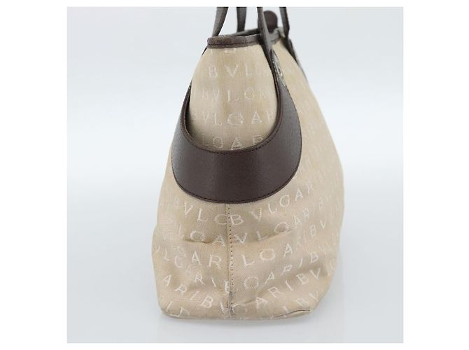 Bulgari Borsa BVLGARI Logo Mania in tela beige e argento Auth bs35496 - vista 4