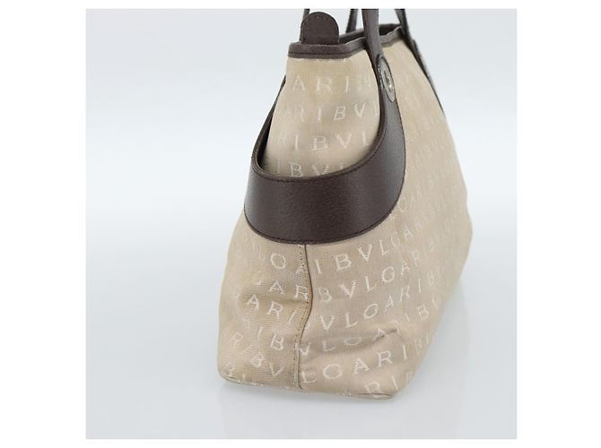 Bulgari Borsa BVLGARI Logo Mania in tela beige e argento Auth bs35496 - vista 5