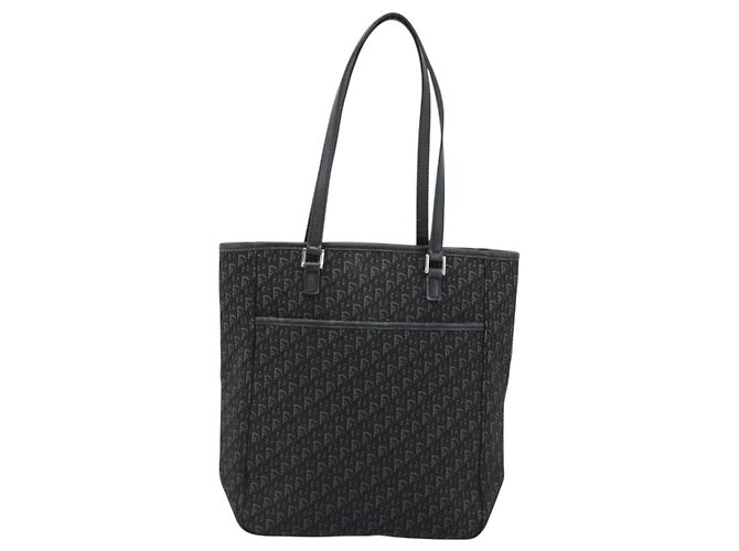 Borsa Tote Christian Dior Trotter Canvas Nera Argento Auth 185124 Nero - vista 2