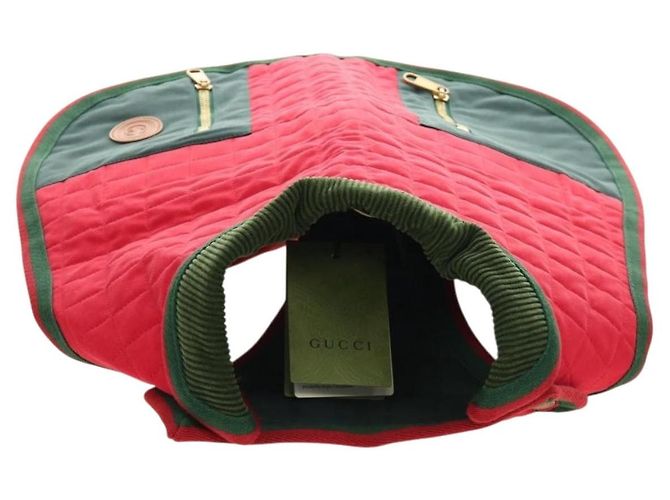 Abrigo para mascotas GUCCI Web Sherry Line Algodón Rojo Verde Auth 183133M Roja - vista 2