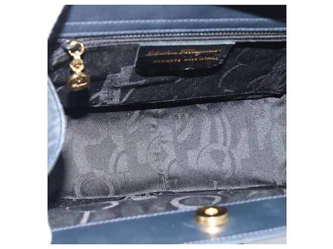 Borsa Salvatore Ferragamo Gancini in Pelle 2way Navy Gold Auth 184864V - vista 17