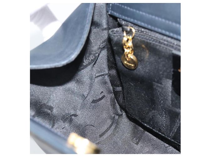 Borsa Salvatore Ferragamo Gancini in Pelle 2way Navy Gold Auth 184864V - vista 19