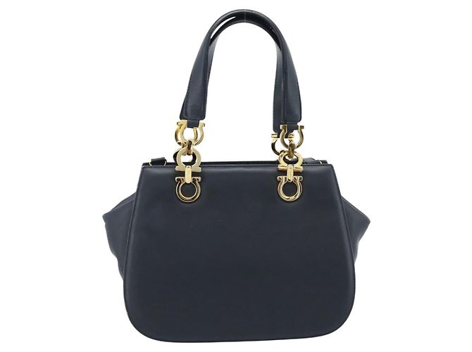 Borsa Salvatore Ferragamo Gancini in Pelle 2way Navy Gold Auth 184864V - vista 2