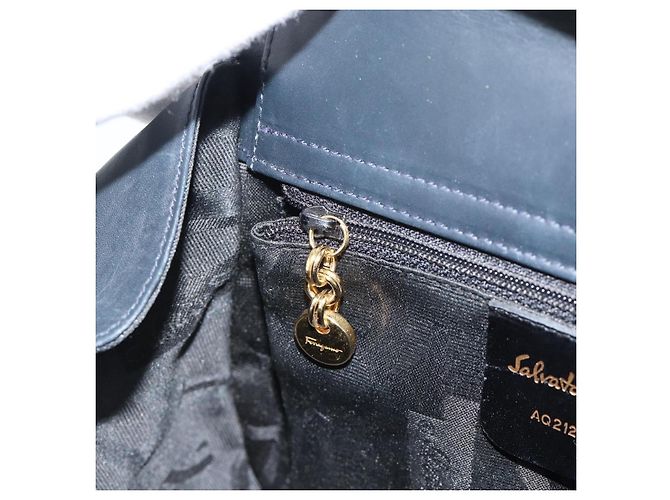 Borsa Salvatore Ferragamo Gancini in Pelle 2way Navy Gold Auth 184864V - vista 20