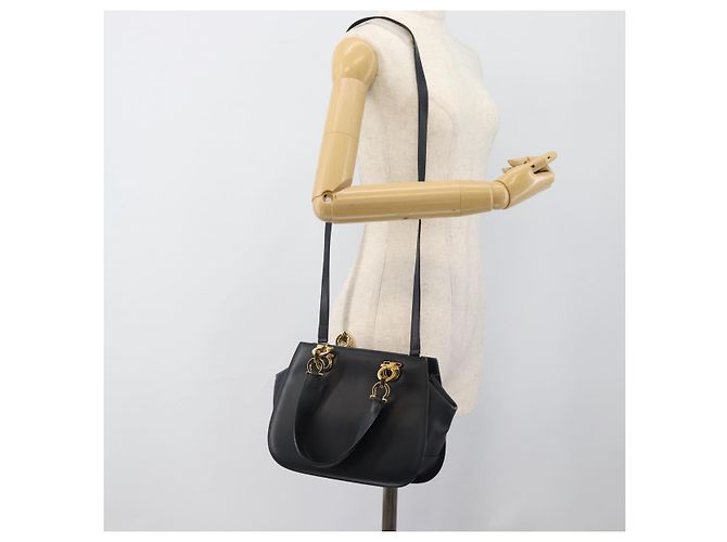 Borsa Salvatore Ferragamo Gancini in Pelle 2way Navy Gold Auth 184864V - vista 22