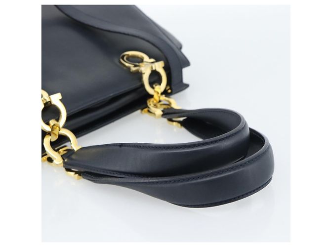 Borsa Salvatore Ferragamo Gancini in Pelle 2way Navy Gold Auth 184864V - vista 7