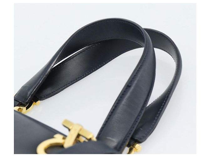 Borsa Salvatore Ferragamo Gancini in Pelle 2way Navy Gold Auth 184864V - vista 8