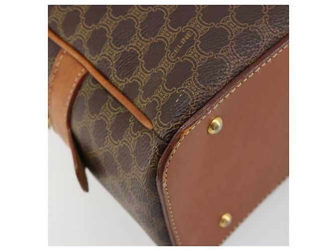 Céline Borsa a Mano CELINE Macadam Canvas PVC Pelle Marrone Oro Auth 184709 D'oro - vista 12