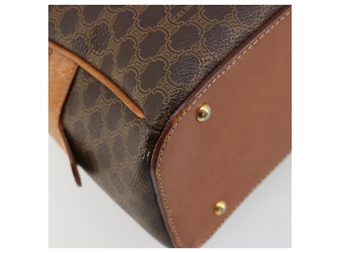 Céline Borsa a Mano CELINE Macadam Canvas PVC Pelle Marrone Oro Auth 184709 D'oro - vista 14