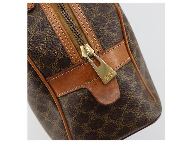 Céline Borsa a Mano CELINE Macadam Canvas PVC Pelle Marrone Oro Auth 184709 D'oro - vista 15