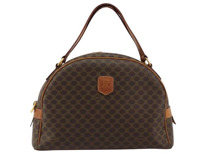 Céline Borsa a Mano CELINE Macadam Canvas PVC Pelle Marrone Oro Auth 184709 D'oro - vista 2