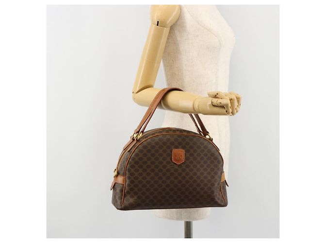 Céline Borsa a Mano CELINE Macadam Canvas PVC Pelle Marrone Oro Auth 184709 D'oro - vista 23