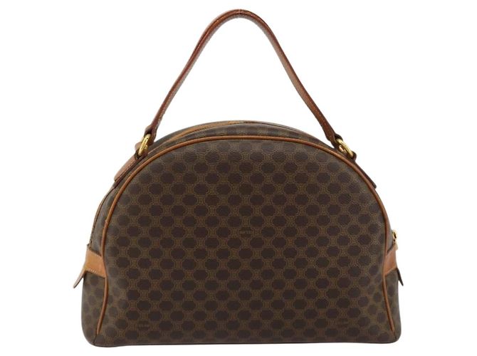 Céline Borsa a Mano CELINE Macadam Canvas PVC Pelle Marrone Oro Auth 184709 D'oro - vista 3