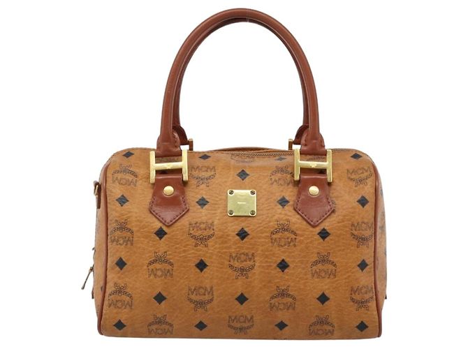 Borsa a Mano MCM Vicetos Logogram PVC Pelle Marrone Oro Auth 185091 D'oro - vista 2