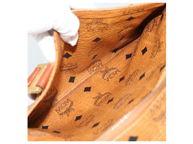 Borsa a Mano MCM Vicetos Logogram PVC Pelle Marrone Oro Auth 185091 D'oro - vista 21