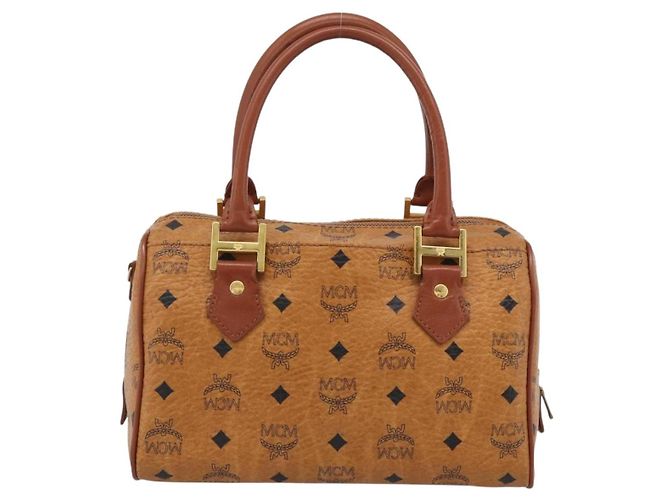 Borsa a Mano MCM Vicetos Logogram PVC Pelle Marrone Oro Auth 185091 D'oro - vista 3