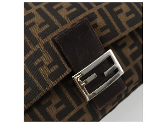 FENDI Zucca Canvas Mamma Baguette Shoulder Bag Black Brown Auth 184905SAM Marrone Nero - vista 15