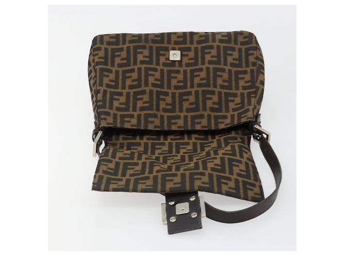 FENDI Zucca Canvas Mamma Baguette Shoulder Bag Black Brown Auth 184905SAM Marrone Nero - vista 16