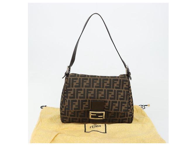 FENDI Zucca Canvas Mamma Baguette Shoulder Bag Black Brown Auth 184905SAM Marrone Nero - vista 26