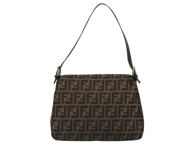 FENDI Zucca Canvas Mamma Baguette Shoulder Bag Black Brown Auth 184905SAM Marrone Nero - vista 3