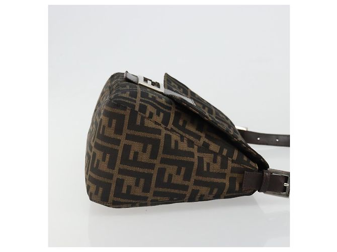 FENDI Zucca Canvas Mamma Baguette Shoulder Bag Black Brown Auth 184905SAM Marrone Nero - vista 4