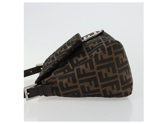 FENDI Zucca Canvas Mamma Baguette Shoulder Bag Black Brown Auth 184905SAM Marrone Nero - vista 5