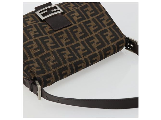FENDI Zucca Canvas Mamma Baguette Shoulder Bag Black Brown Auth 184905SAM Marrone Nero - vista 6