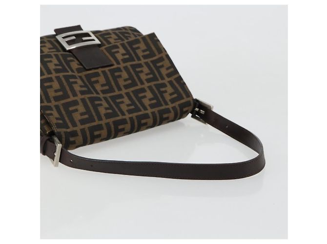 FENDI Zucca Canvas Mamma Baguette Shoulder Bag Black Brown Auth 184905SAM Marrone Nero - vista 7