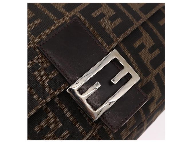 FENDI Zucca Canvas Mamma Baguette Shoulder Bag Black Brown Auth 185682SAV Marrone Nero - vista 15
