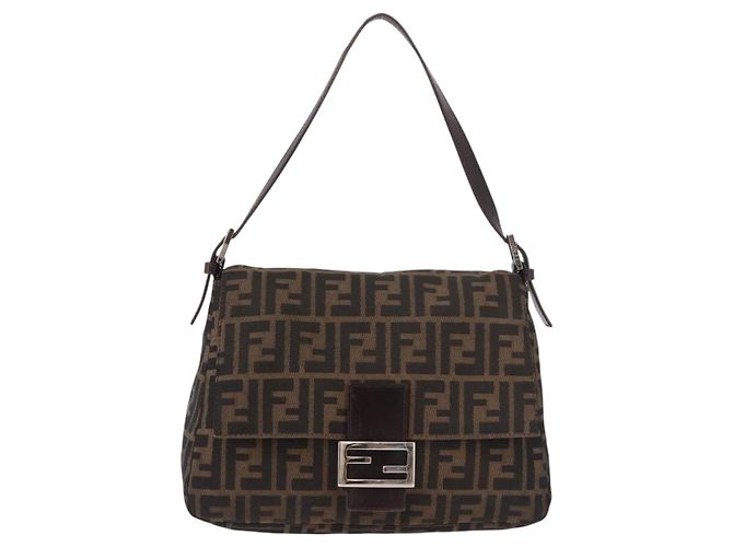 FENDI Zucca Canvas Mamma Baguette Shoulder Bag Black Brown Auth 185682SAV Marrone Nero - vista 2