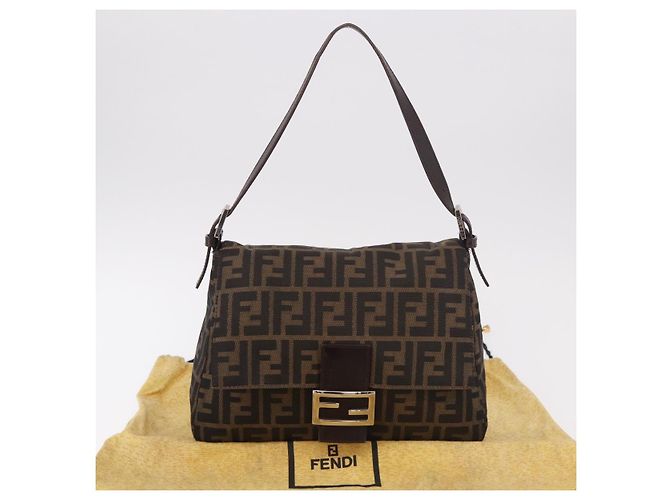 FENDI Zucca Canvas Mamma Baguette Shoulder Bag Black Brown Auth 185682SAV Marrone Nero - vista 26