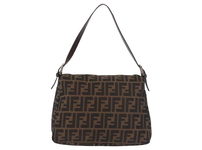 FENDI Zucca Canvas Mamma Baguette Shoulder Bag Black Brown Auth 185682SAV Marrone Nero - vista 3