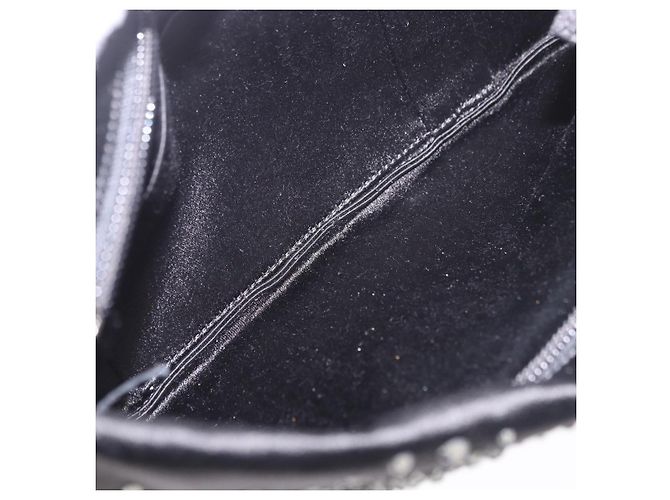 CHANEL Camelia Chain Schultertasche aus Satin Schwarz Silber CC Authentisch 184869SM - Ansicht 16