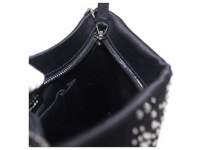 CHANEL Camelia Chain Schultertasche aus Satin Schwarz Silber CC Authentisch 184869SM - Ansicht 17