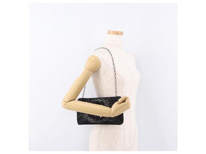 CHANEL Camelia Chain Schultertasche aus Satin Schwarz Silber CC Authentisch 184869SM - Ansicht 21