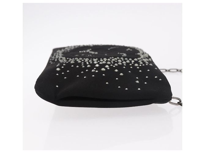 CHANEL Camelia Chain Schultertasche aus Satin Schwarz Silber CC Authentisch 184869SM - Ansicht 4