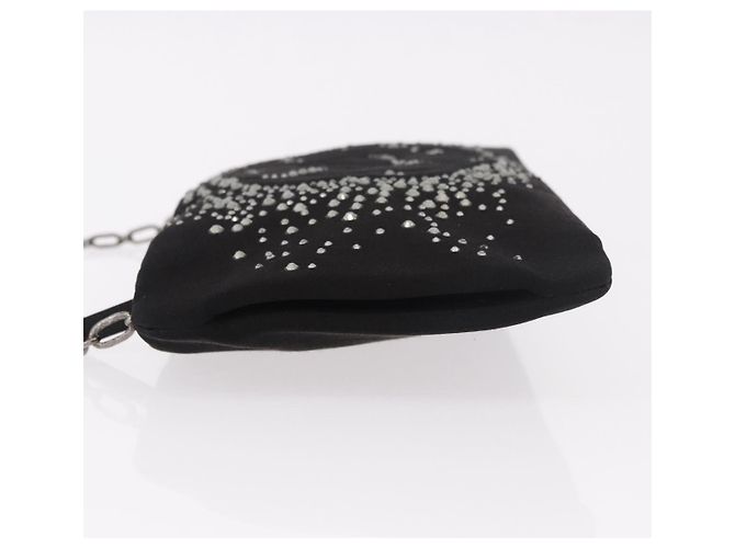 CHANEL Camelia Chain Schultertasche aus Satin Schwarz Silber CC Authentisch 184869SM - Ansicht 5
