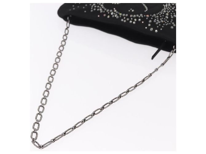 CHANEL Camelia Chain Schultertasche aus Satin Schwarz Silber CC Authentisch 184869SM - Ansicht 7