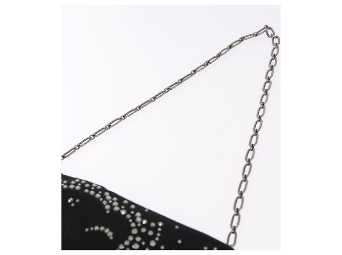 CHANEL Camelia Chain Schultertasche aus Satin Schwarz Silber CC Authentisch 184869SM - Ansicht 8