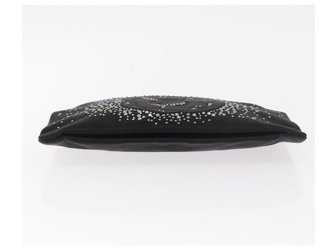 CHANEL Camelia Chain Schultertasche aus Satin Schwarz Silber CC Authentisch 184869SM - Ansicht 9