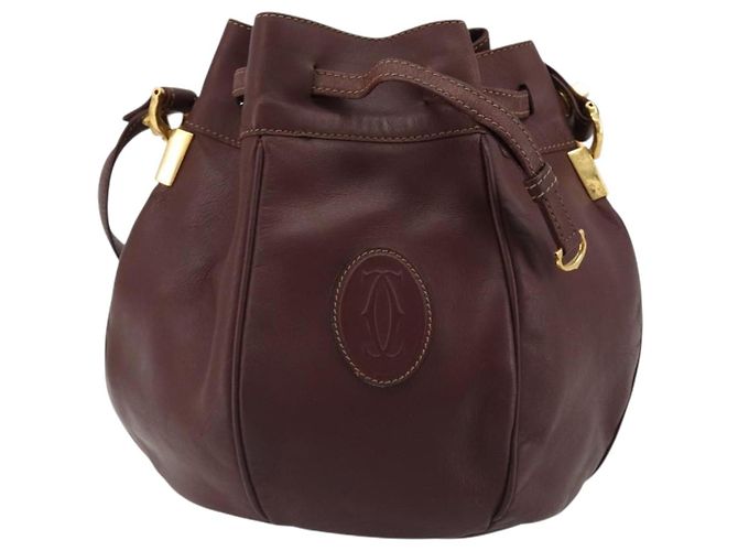 CARTIER Must Line Borsa a Spalla in Pelle Bordeaux Oro Auth bs35510 D'oro Bordò - vista 2