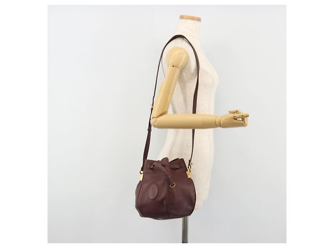 CARTIER Must Line Borsa a Spalla in Pelle Bordeaux Oro Auth bs35510 D'oro Bordò - vista 21