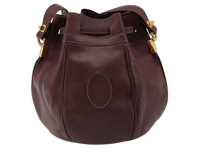 CARTIER Must Line Borsa a Spalla in Pelle Bordeaux Oro Auth bs35510 D'oro Bordò - vista 3