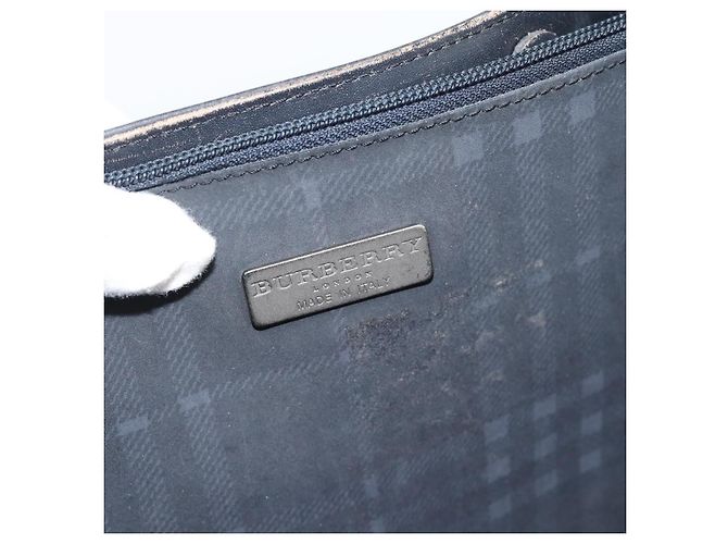 Borsa Tote BURBERRY Nova Check in PVC Blu navy Argento Auth ti3984 - vista 14