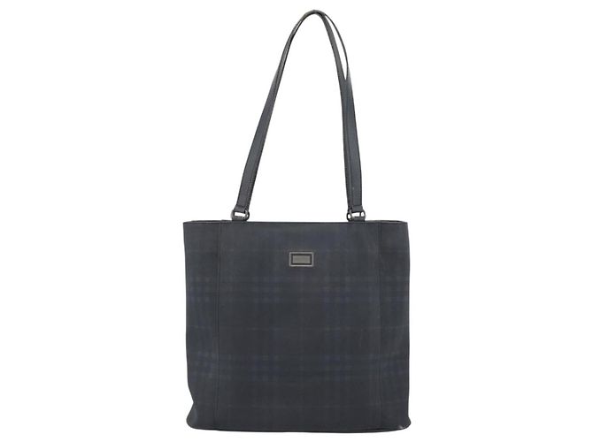 Borsa Tote BURBERRY Nova Check in PVC Blu navy Argento Auth ti3984 - vista 2